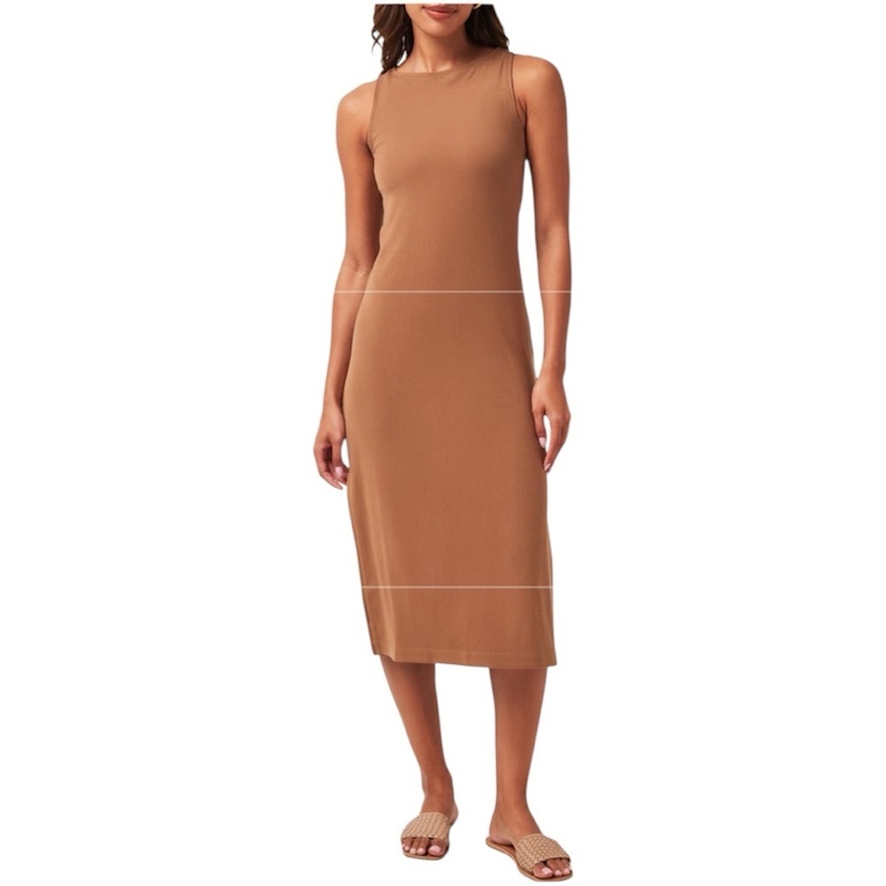 NWT Travis Mathew Hadley Wood‎ Sleeveless Rib Midi Dress Bronze Casual Staple